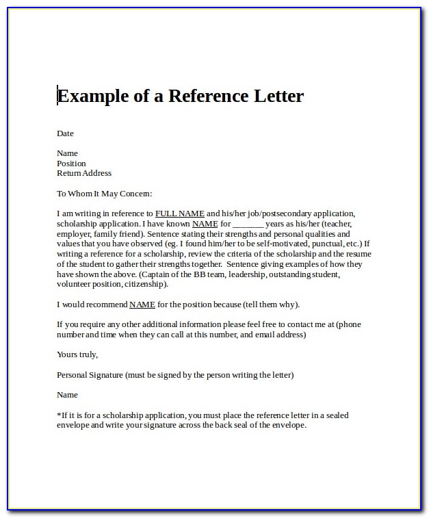 Personal Reference Letter Template Uk