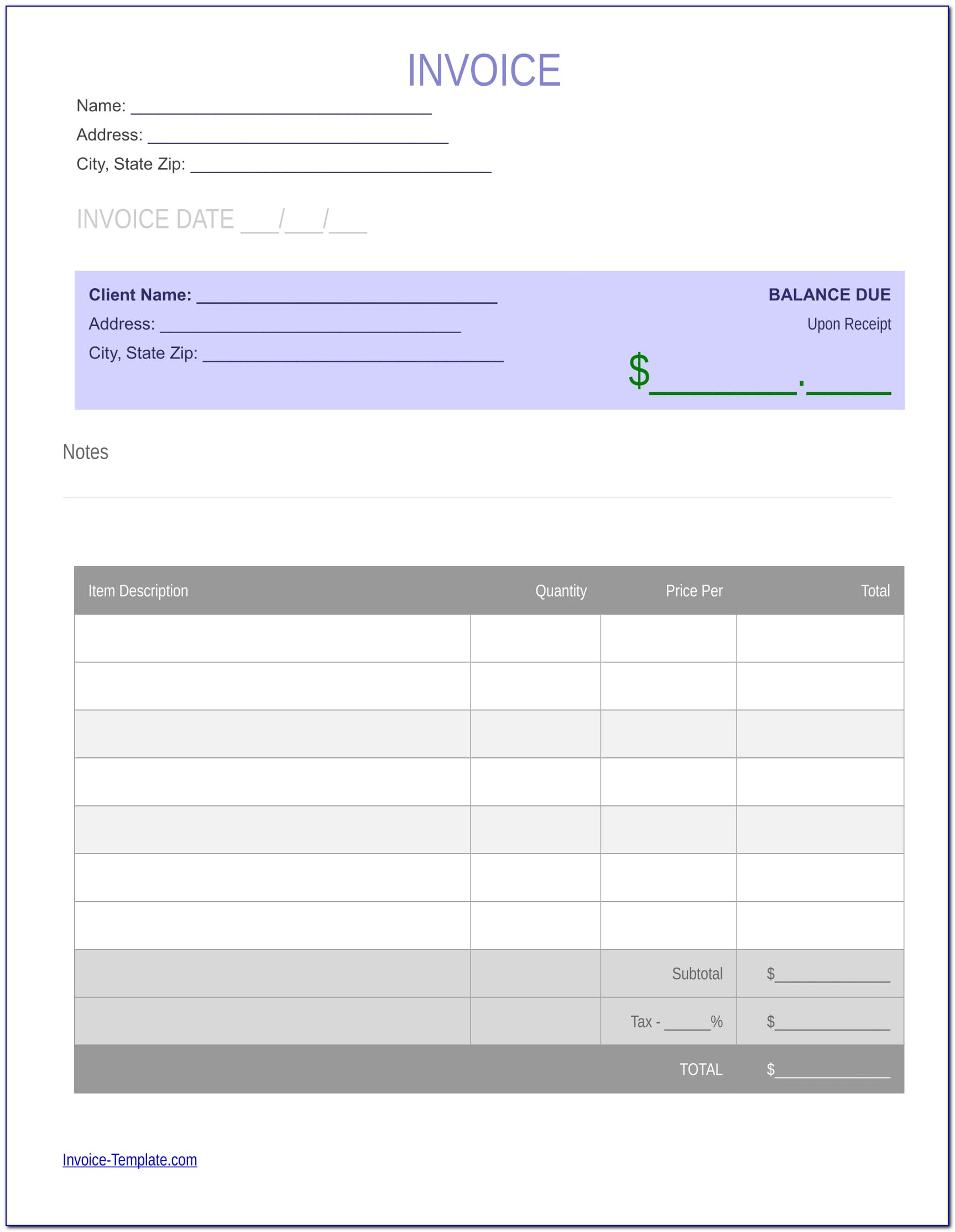 Pictures Of Blank Invoices