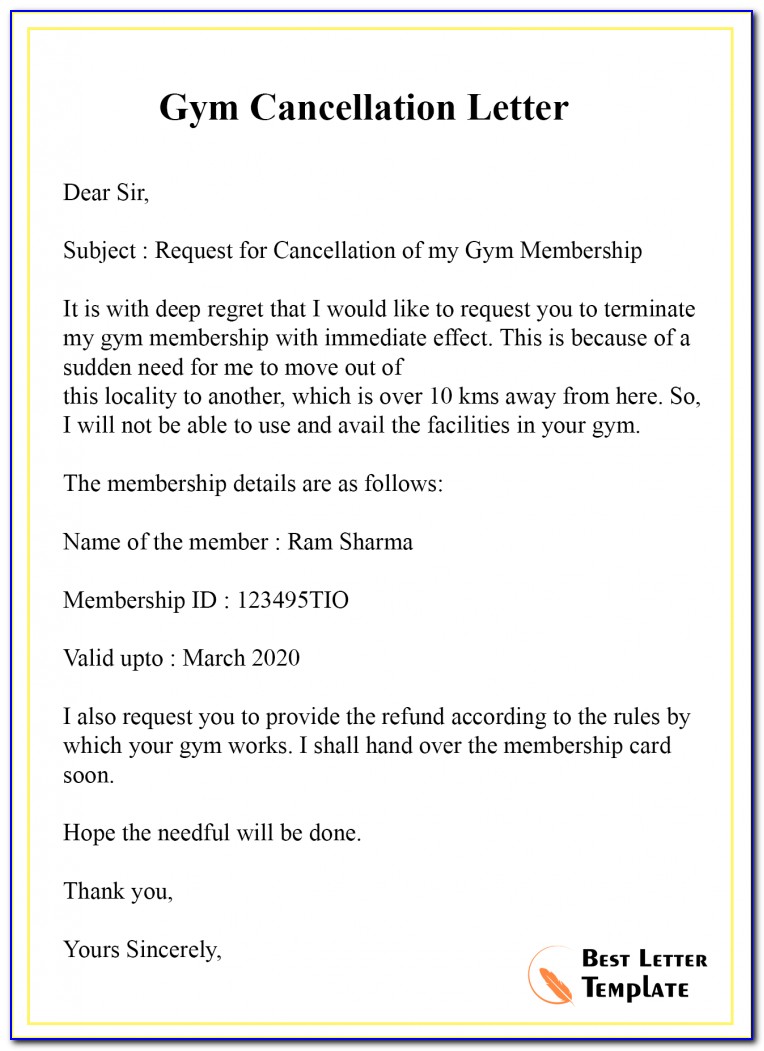 Planet Fitness Membership Cancellation Letter