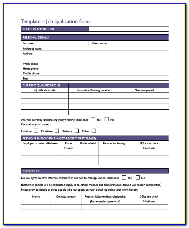 Printable Job Application Form Subway