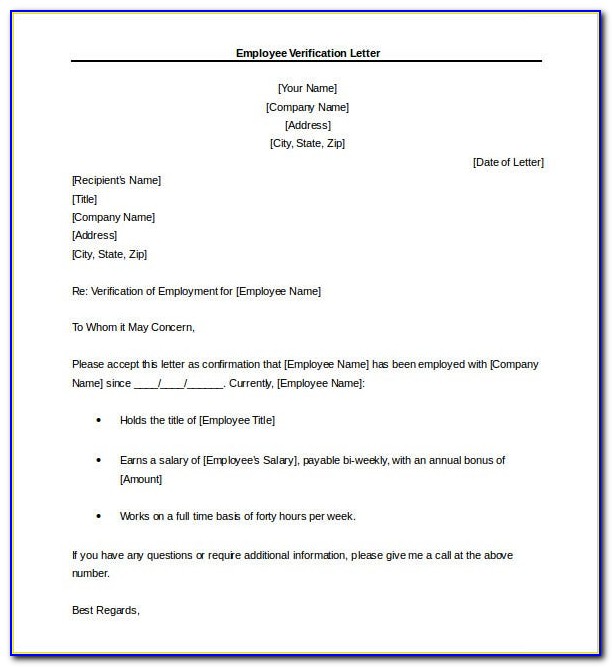Proof Of Employment Letter Template Free