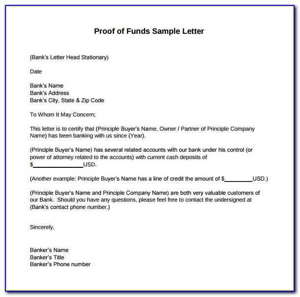 Proof Of Funds Letter Sample From Bank For Canada Immigration