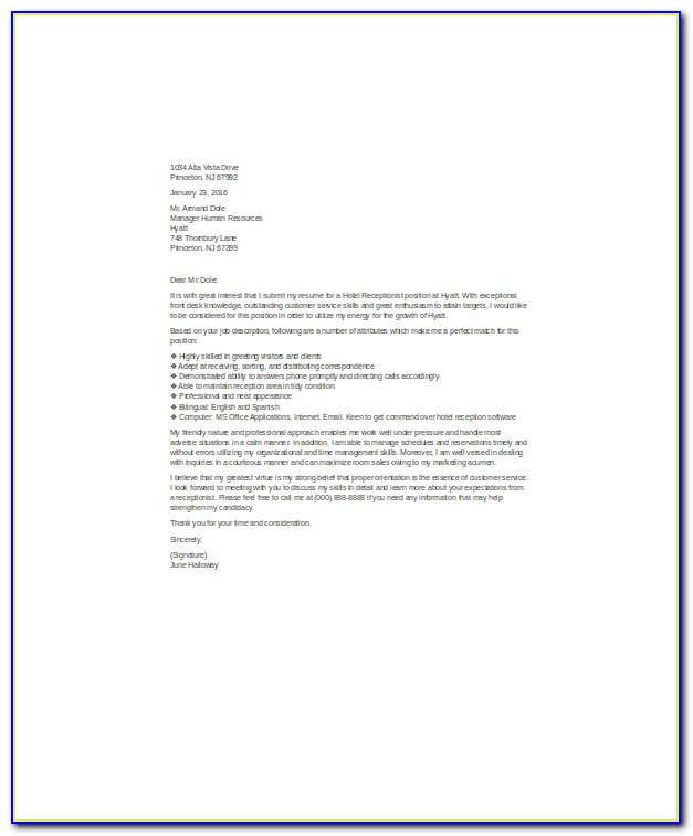 Receptionist Cover Letter No Experience Sample