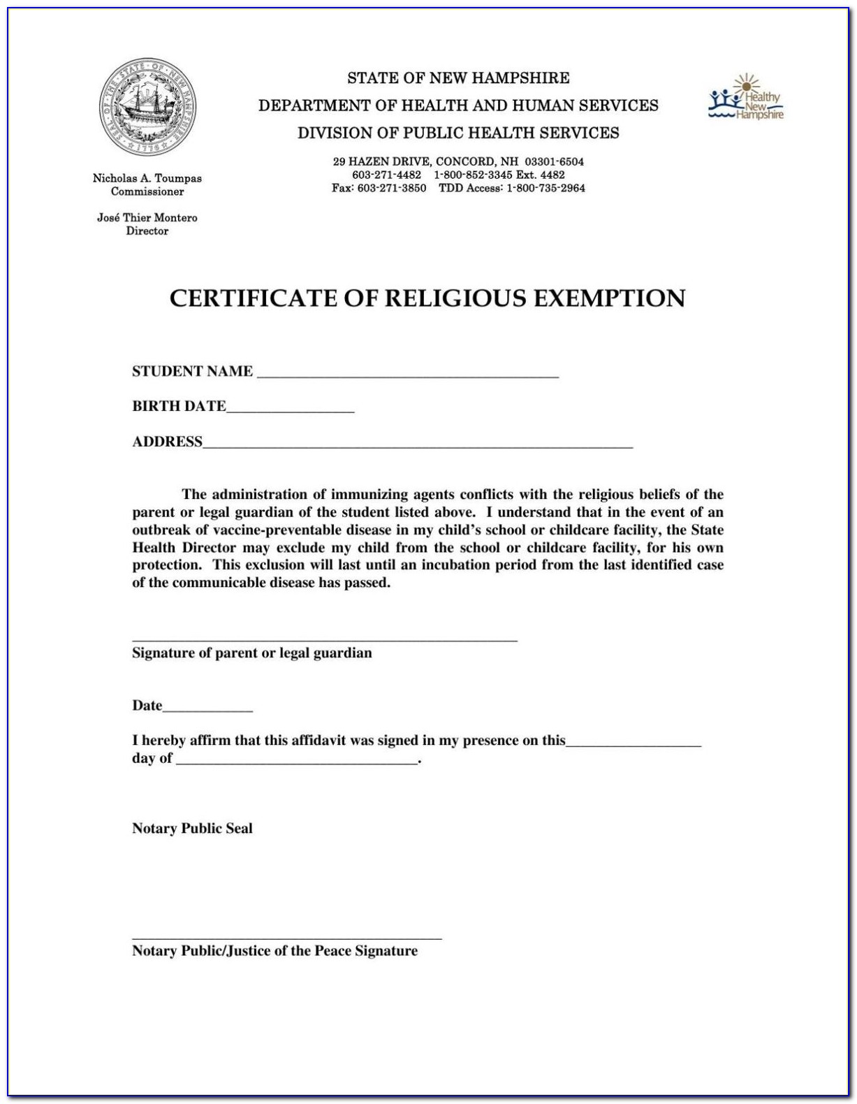 religious exemption vaccination letter ny