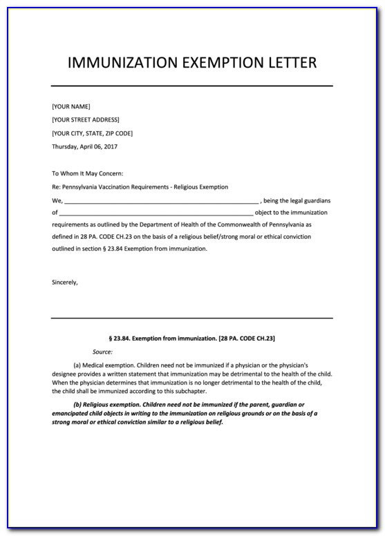 north carolina religious exemption vaccination letter