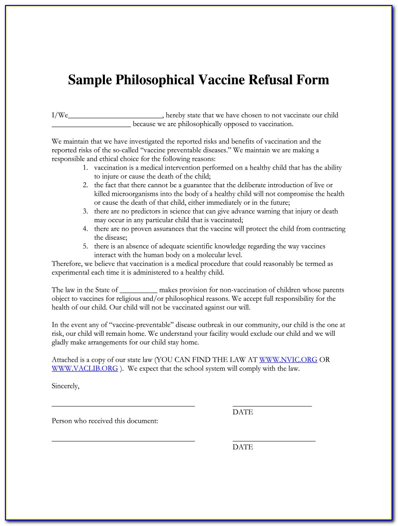 example letter of religious exemption for vaccinations