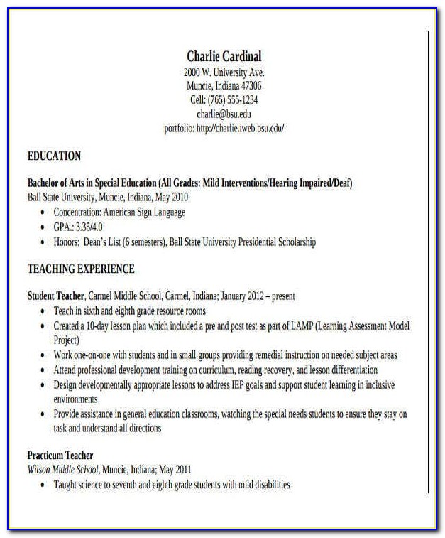 Resume Template For Teacher Download