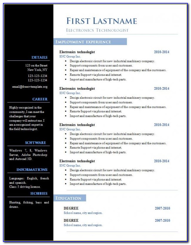 Resume Template Free Word Document