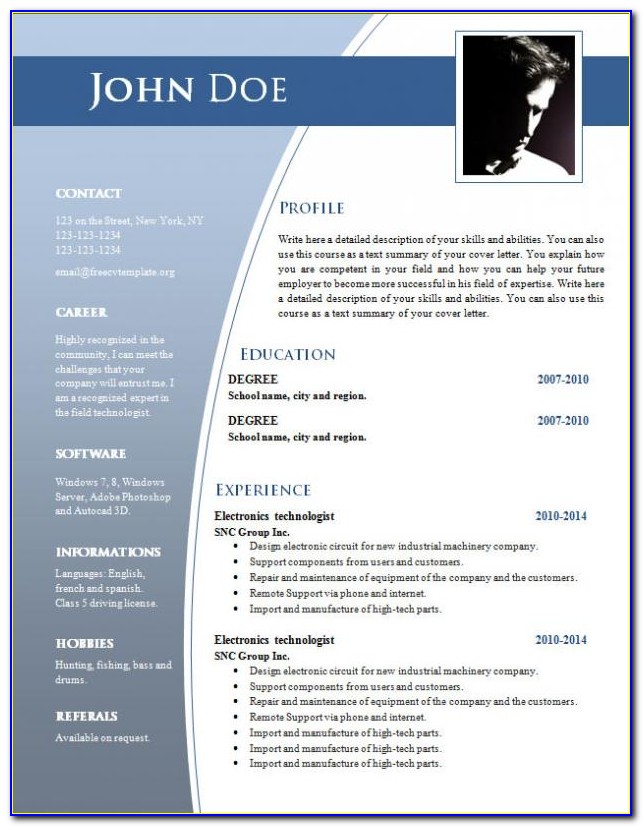 Resume Template Word Free Download With Photo