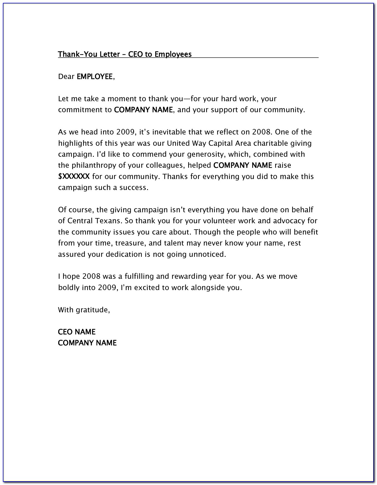 Sample Employee Anniversary Recognition Letter