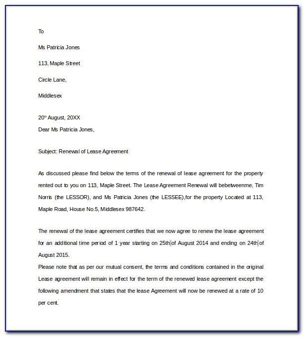 Sample Letter Landlord To Tenant Not Renewing Lease