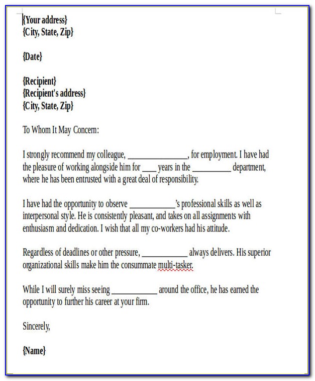 Sample Letter Of Recommendation Coworker For Graduate School