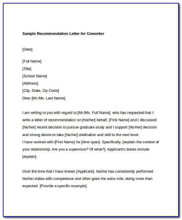 Sample Letter Of Recommendation For Coworker Examples