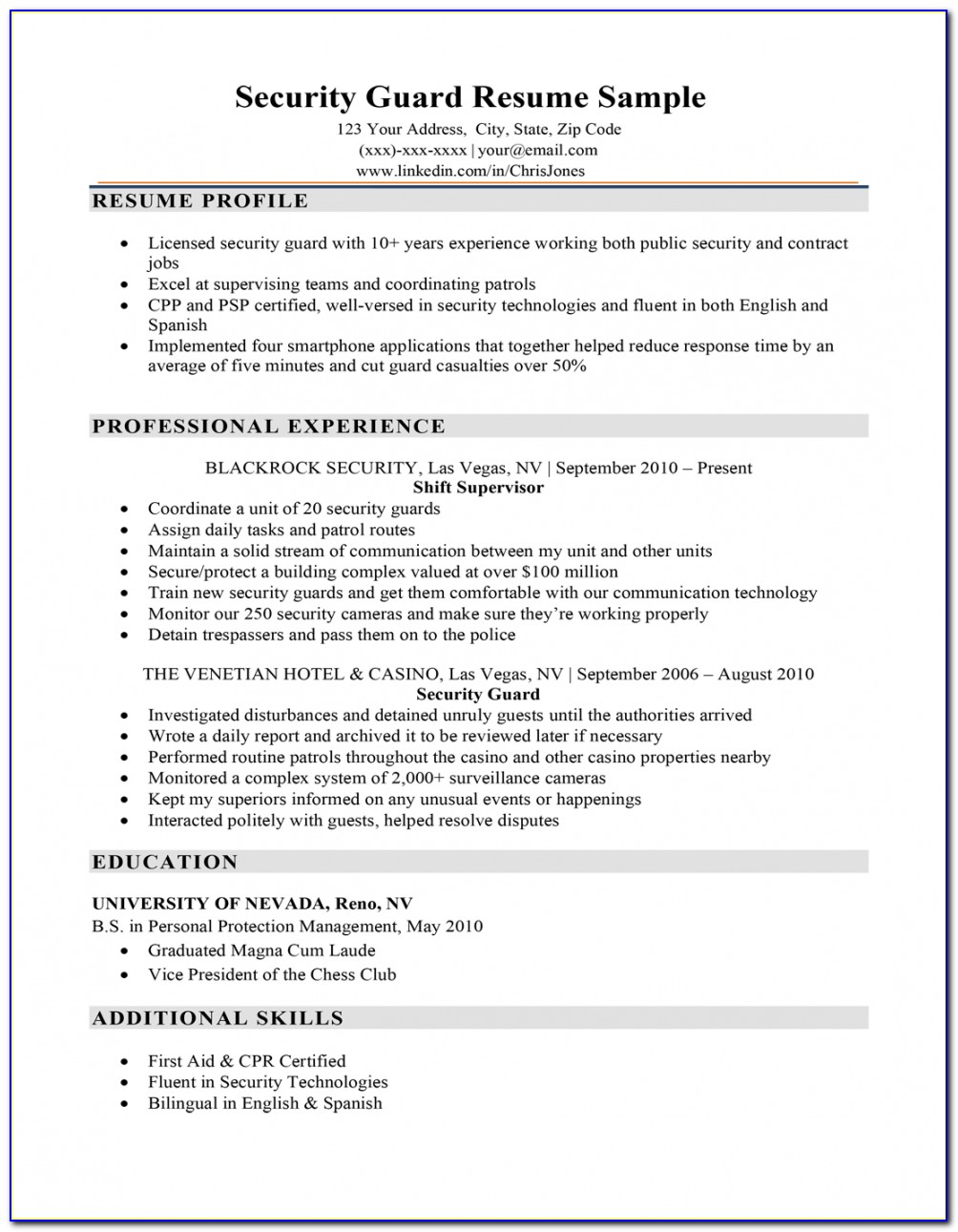 Sample Of Security Guard Job Application Letter