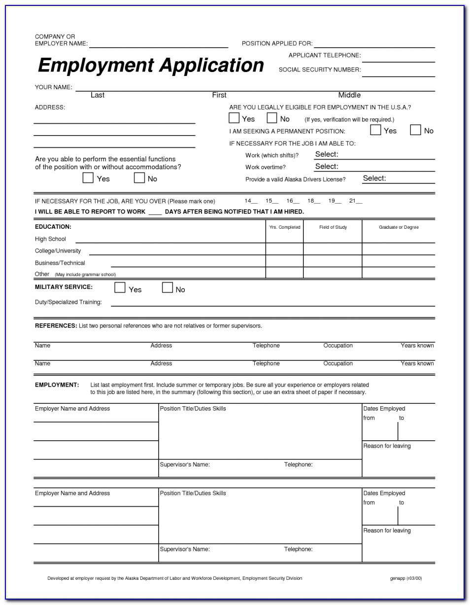 Sample Printable Job Application Forms