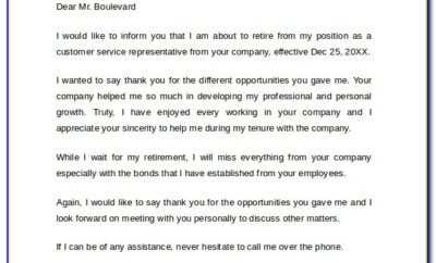 Sample Professional Retirement Resignation Letter