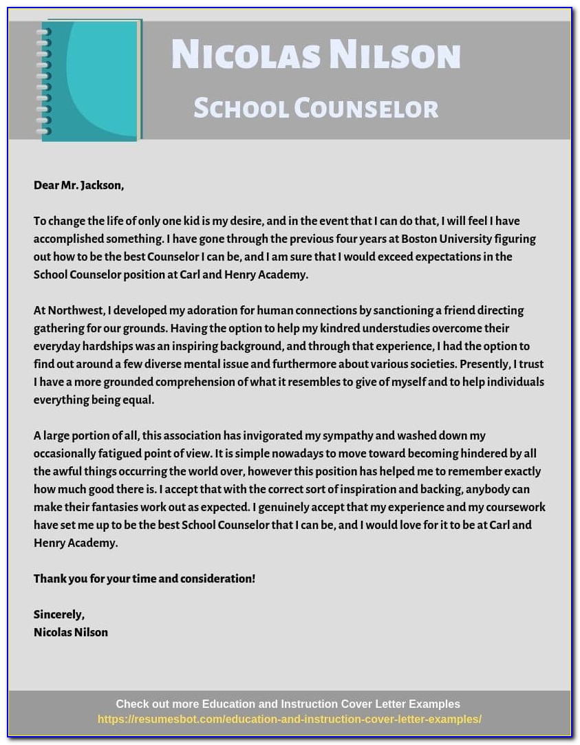 School Counselor Cover Letter Format