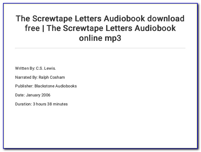 Screwtape Letters Audio Free