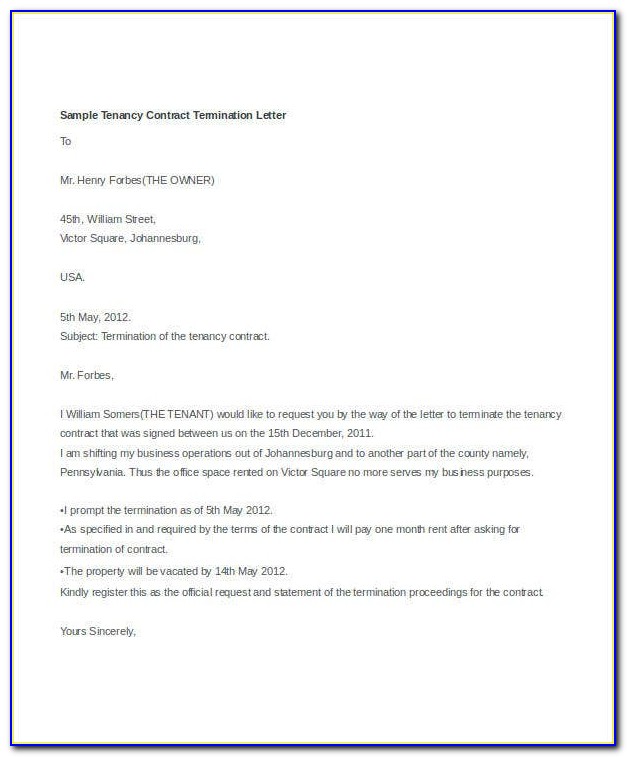 Service Contract Termination Letter Sample Doc