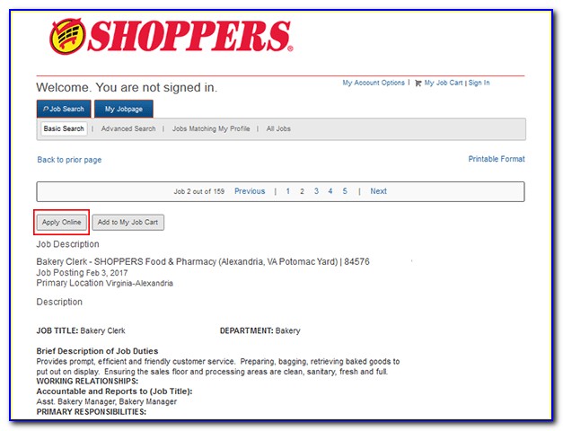 Shoppers Food Job Application Online
