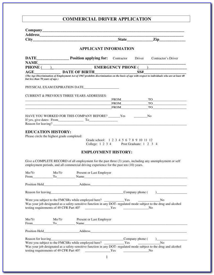 Tow Truck Driver Job Application Form