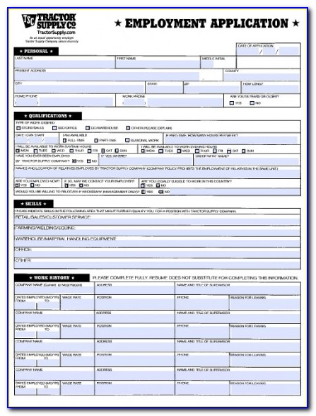 Tractor Supply Job Application Form Online