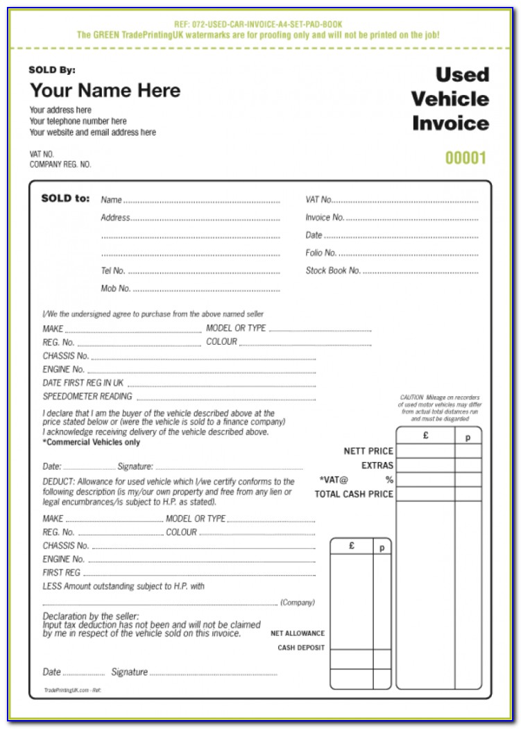 Used Car Invoice Template Free