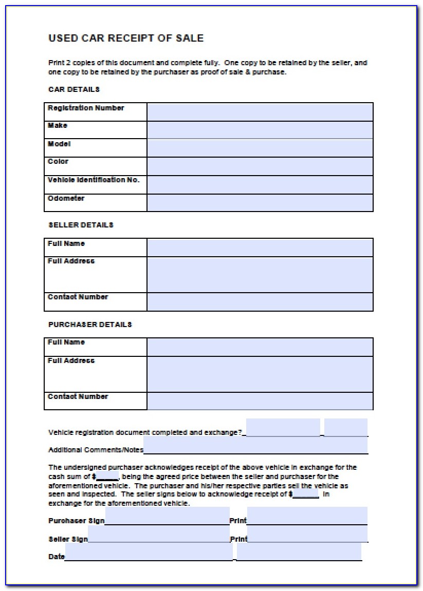 Used Vehicle Invoice Form