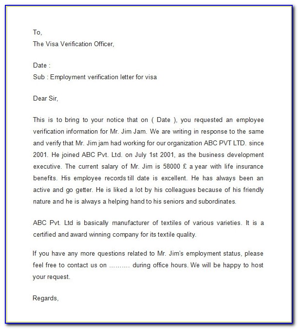 Verification Of Employment Letter Sample Template Word