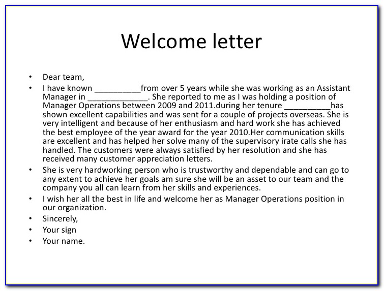 Welcome To The Team Letter Sample