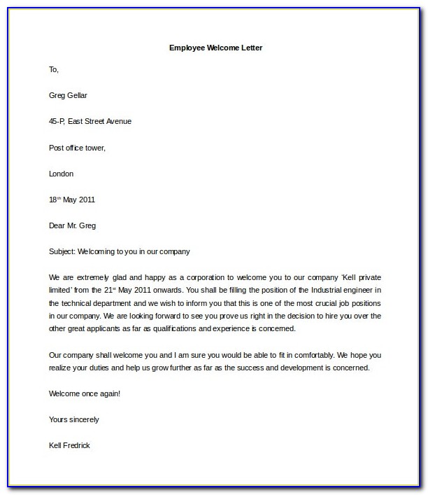Welcome To The Team Letter Template