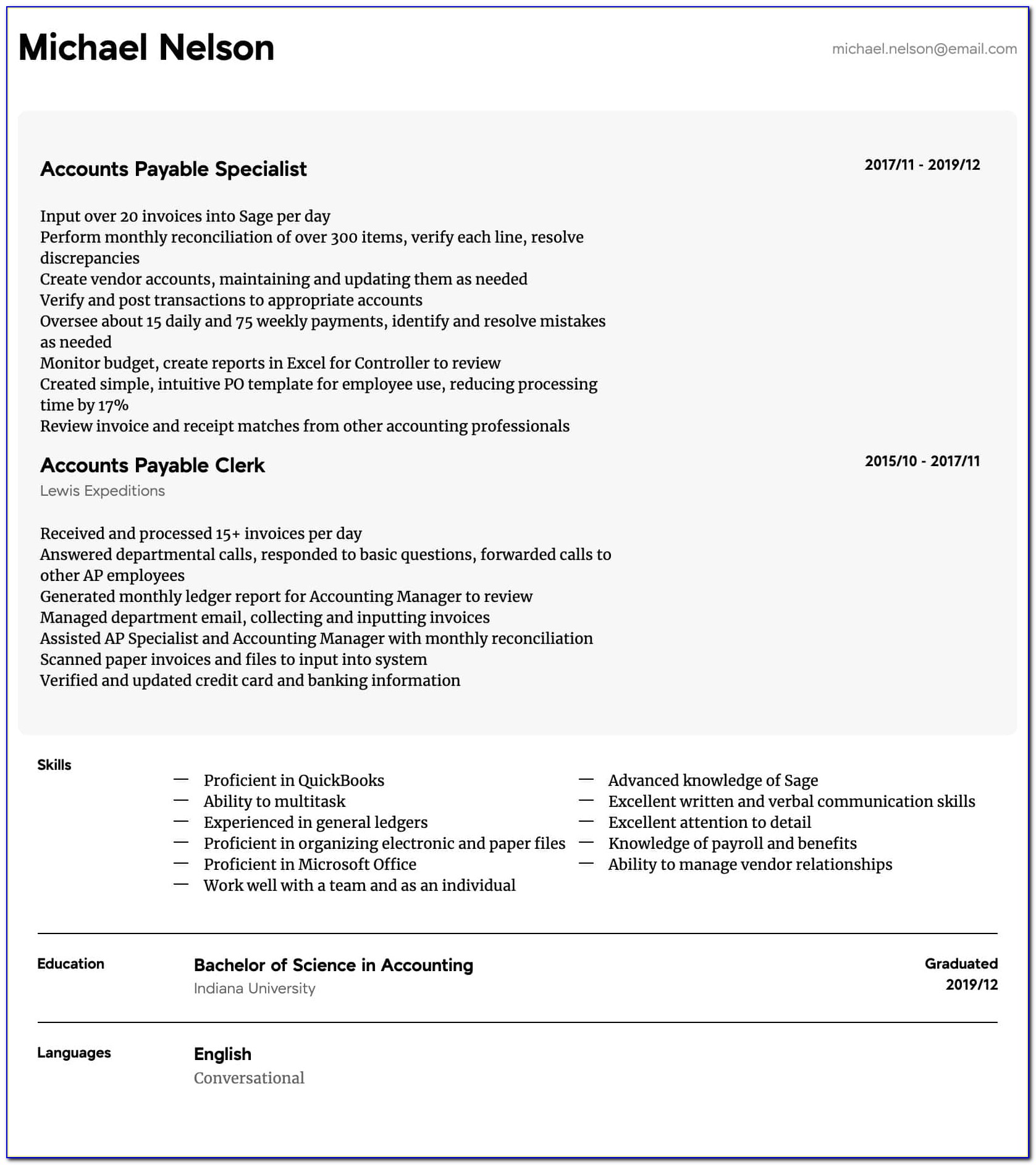 Accounts Payable Manager Resume