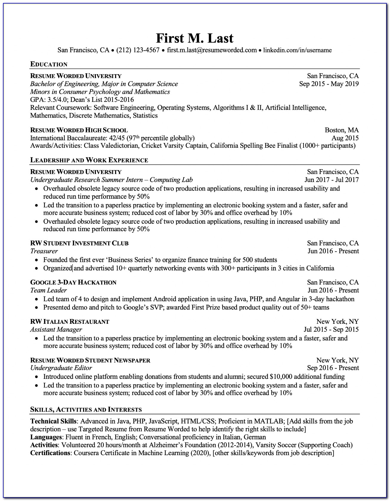 Ats Compliant Resume Format