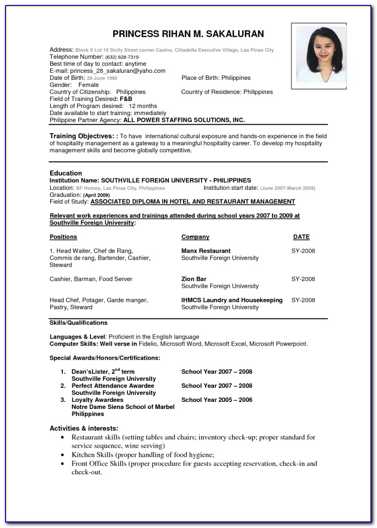 Attractive Resume Format For Freshers Pdf