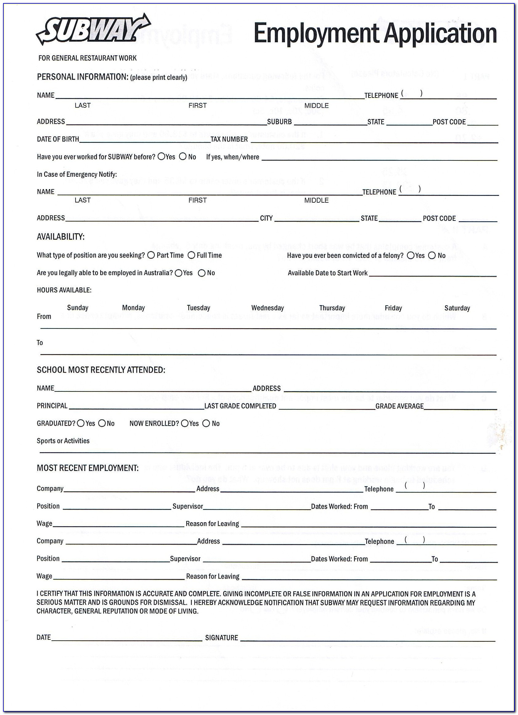 Blank Resume Form For Job Application