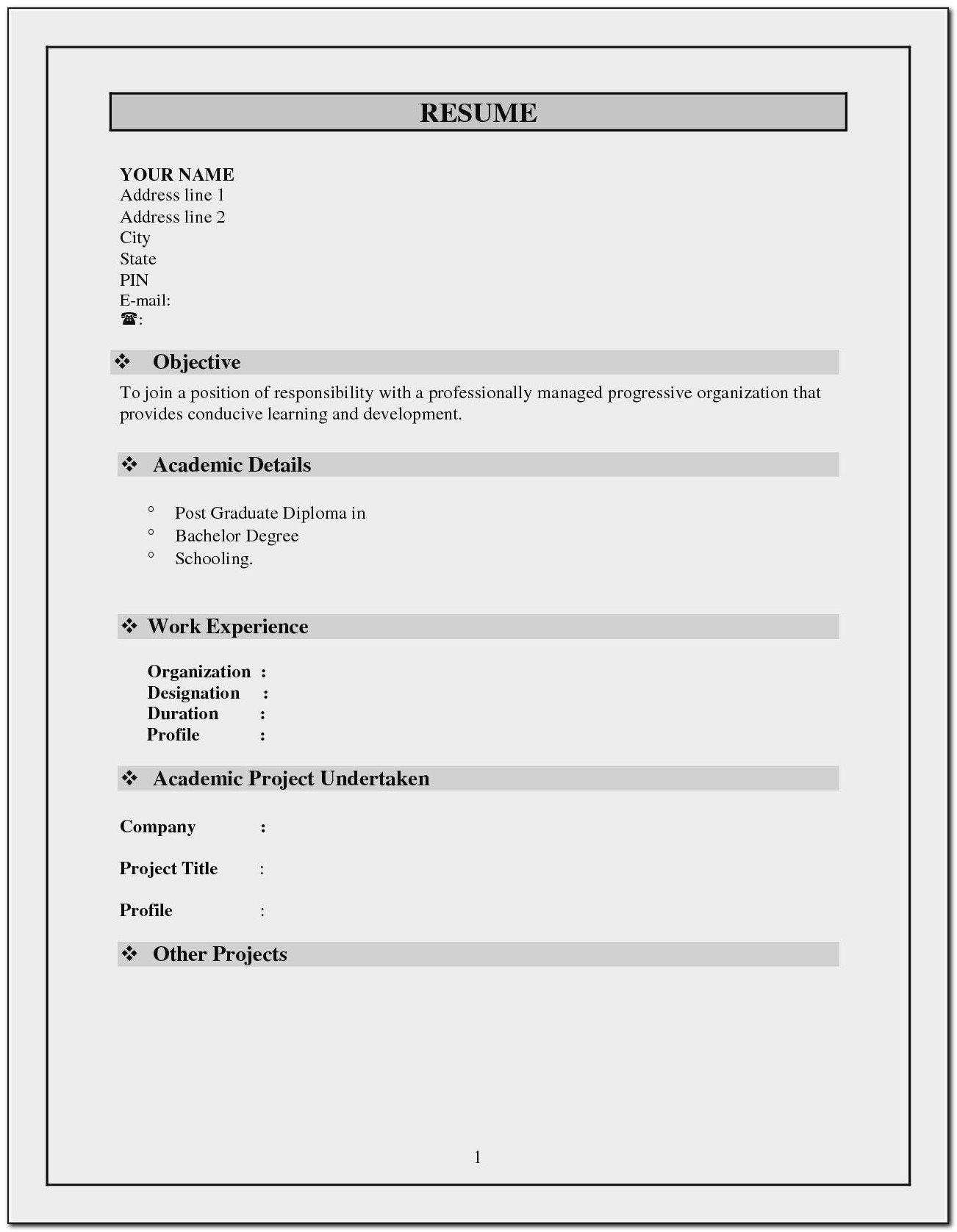 Blank Resume Format Download In Ms Word For Fresher