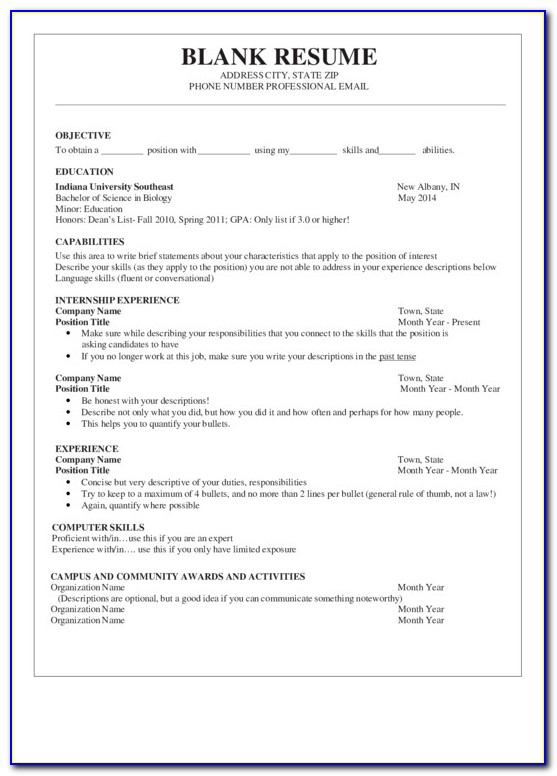 Empty Resume Format For Freshers