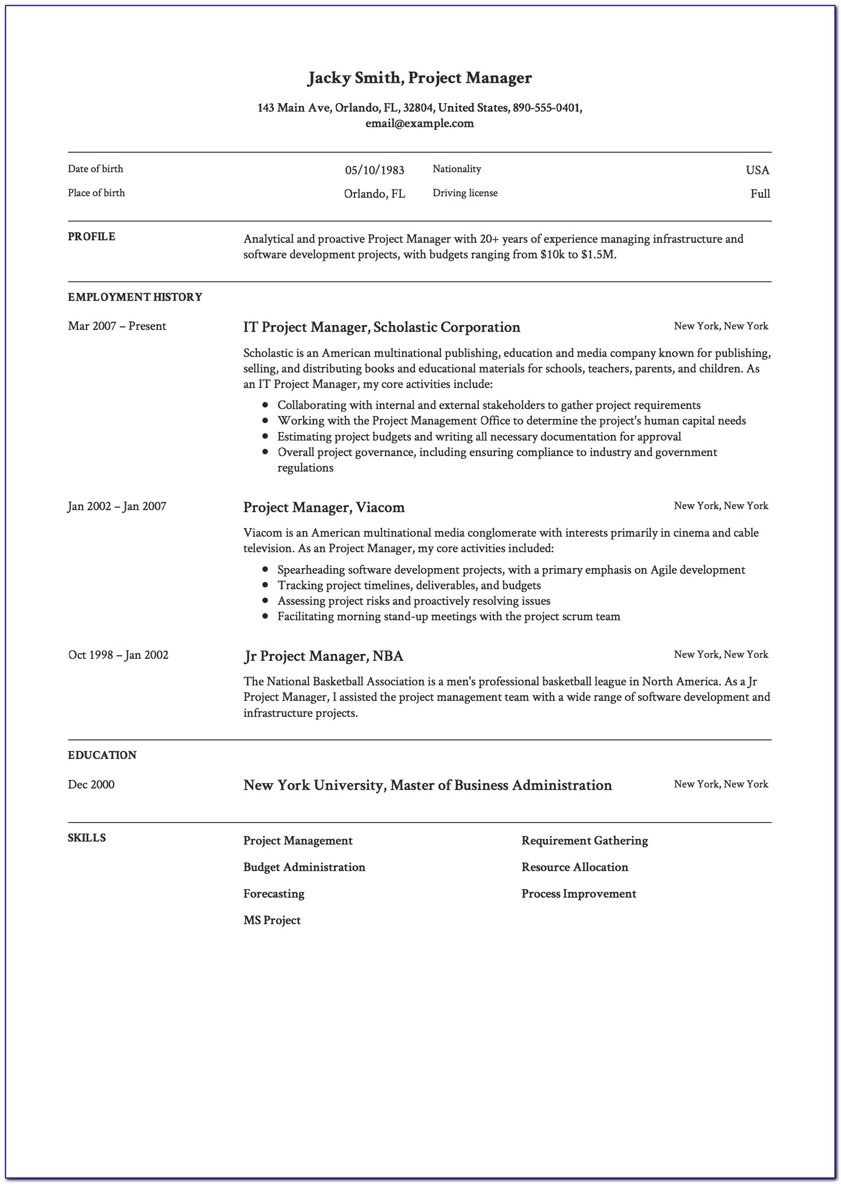 Empty Resume Format For Job