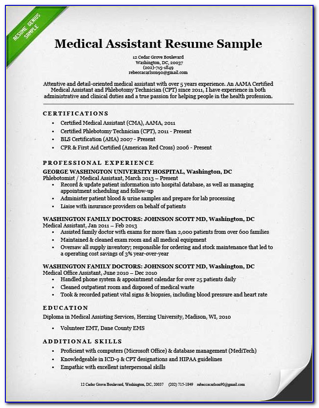 Examples Of Objectives On Resumes For Medical Assistants