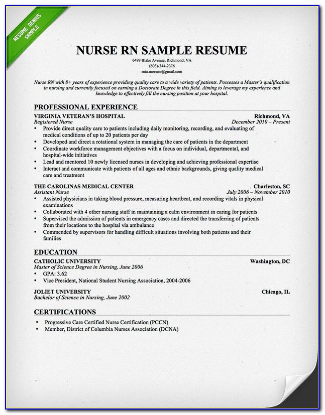 Examples Of Resumes For Experienced Nurses