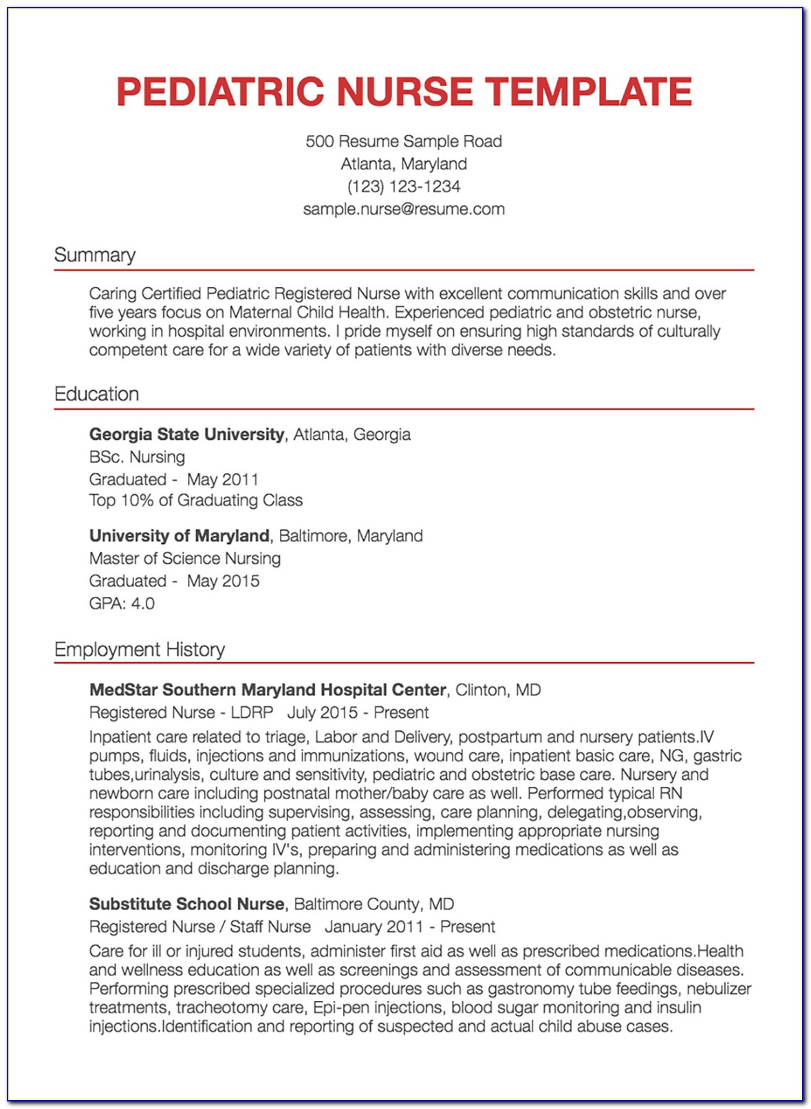 Examples Of Resumes For Nurses
