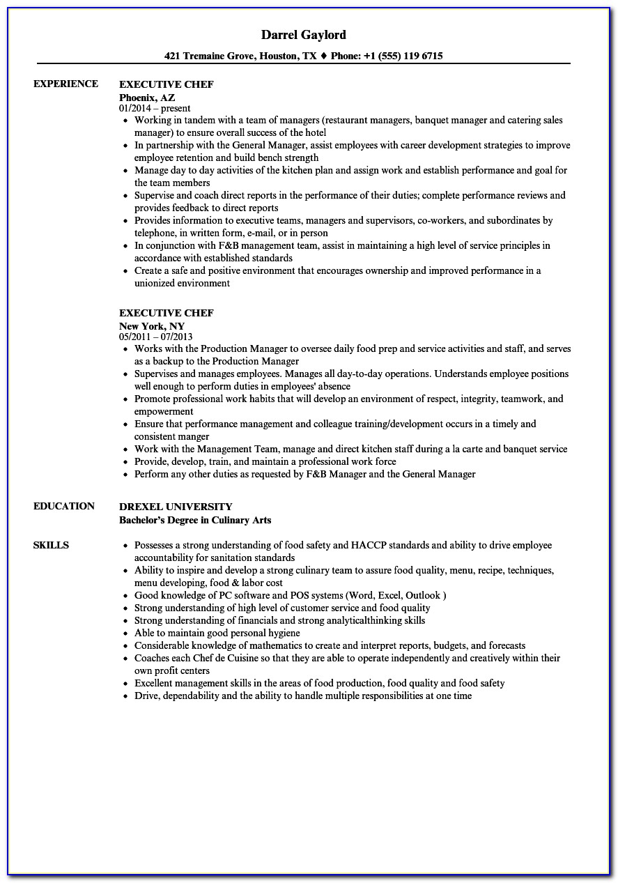 Executive Chef Resumes Examples