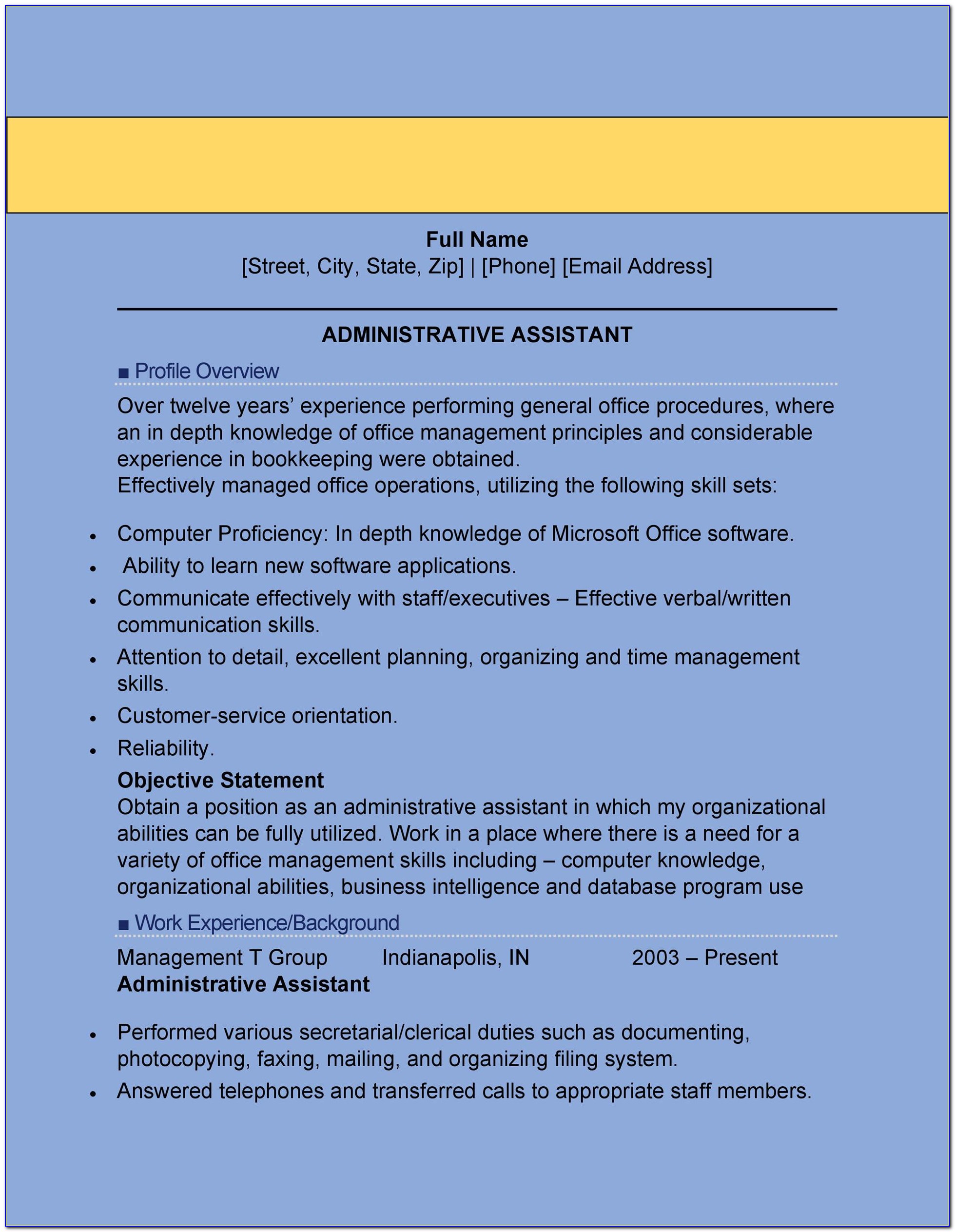 Free Administrative Assistant Resume Examples