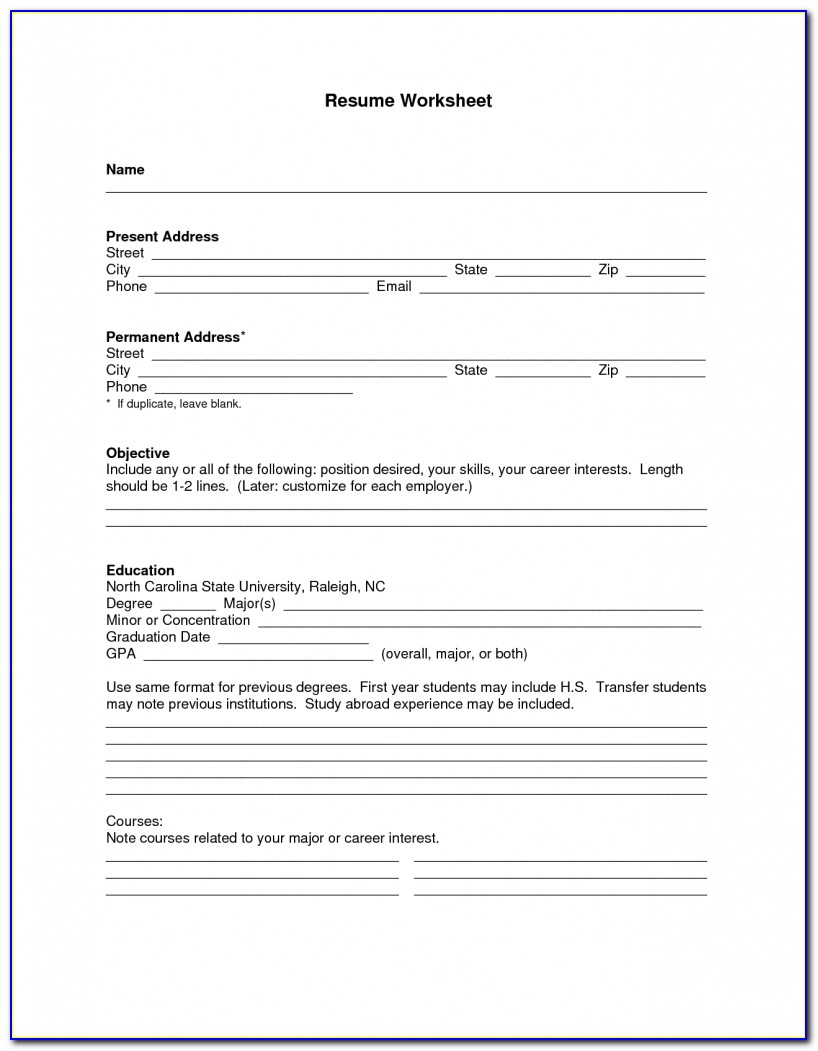 Free Printable Fill In The Blank Resumes
