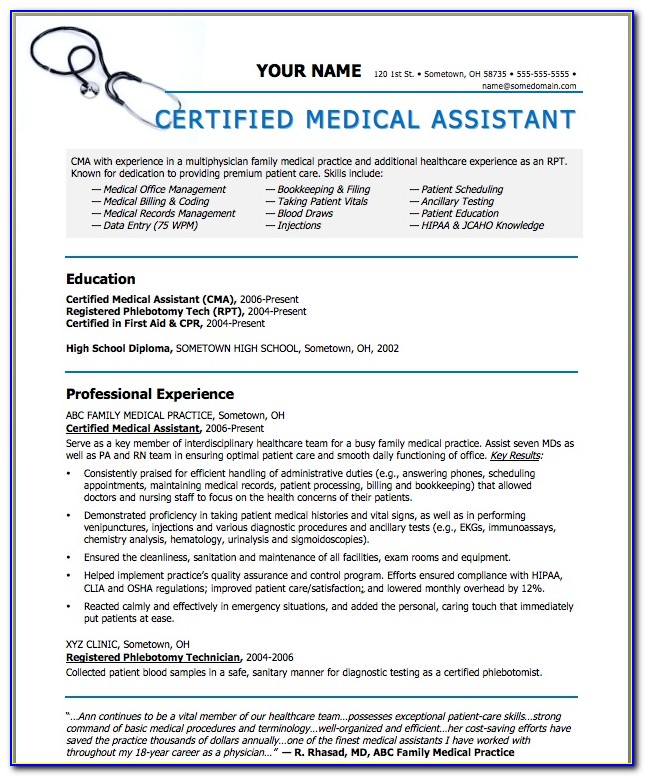 Free Printable Medical Assistant Resume