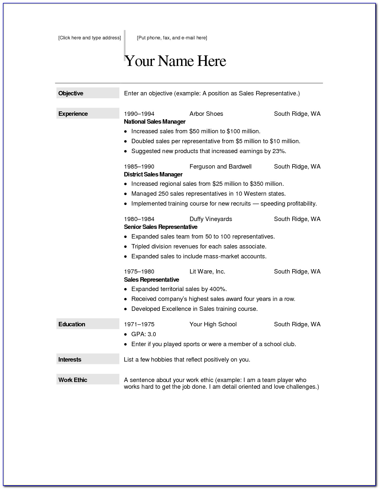 Free Resume Sample Download