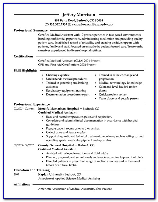 Good Resume Examples For Medical Assistant