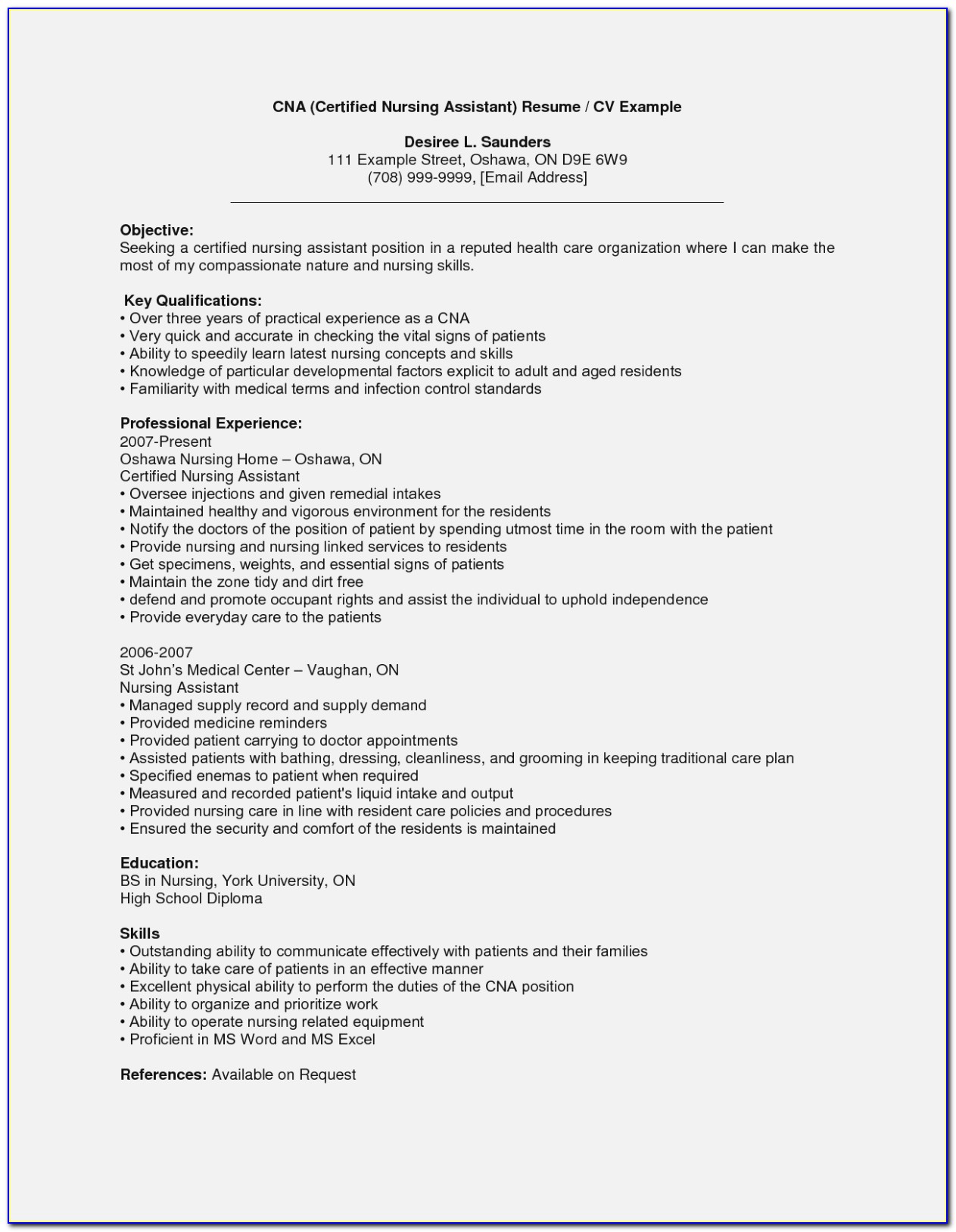 Good Resume Examples For Nursing Assistant