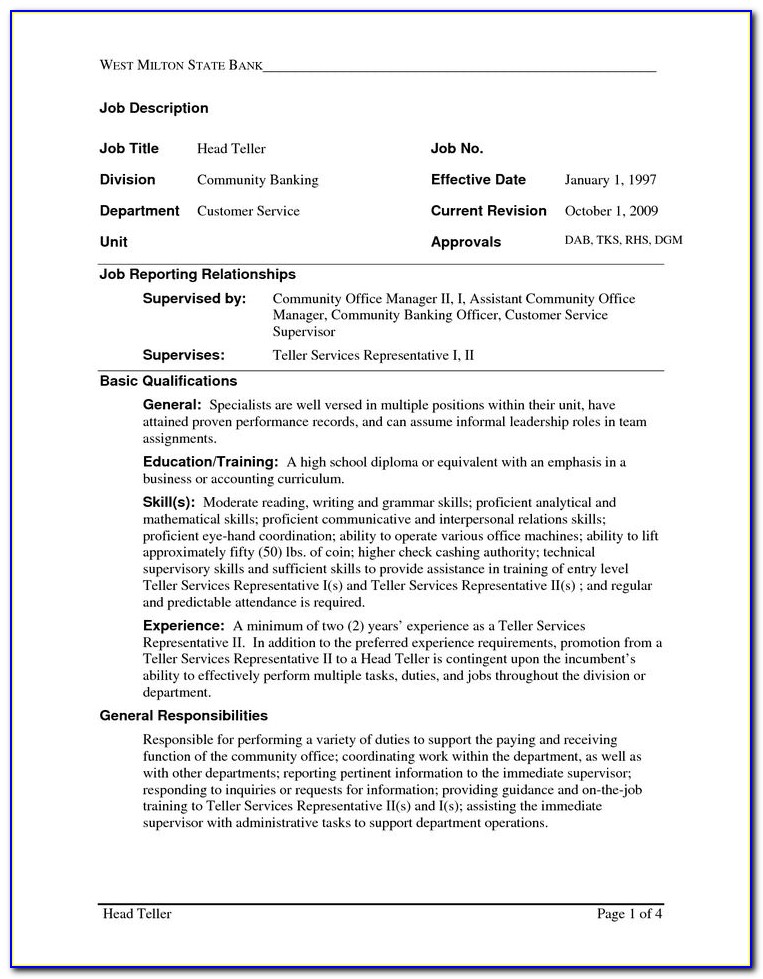 How To Do A Resume For A Bank Teller Job
