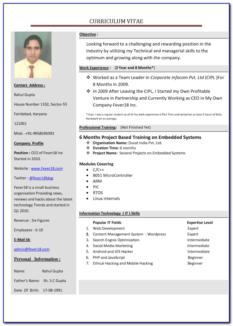 How To Prepare Resume Format For Experience